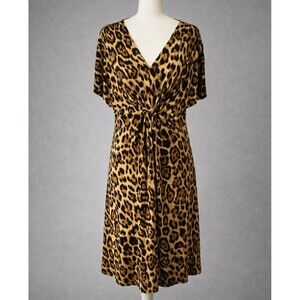 Chico’s 2 Large 12/14 Leopard Print Dress Twist Front Ruched Stretch A-Line Knee